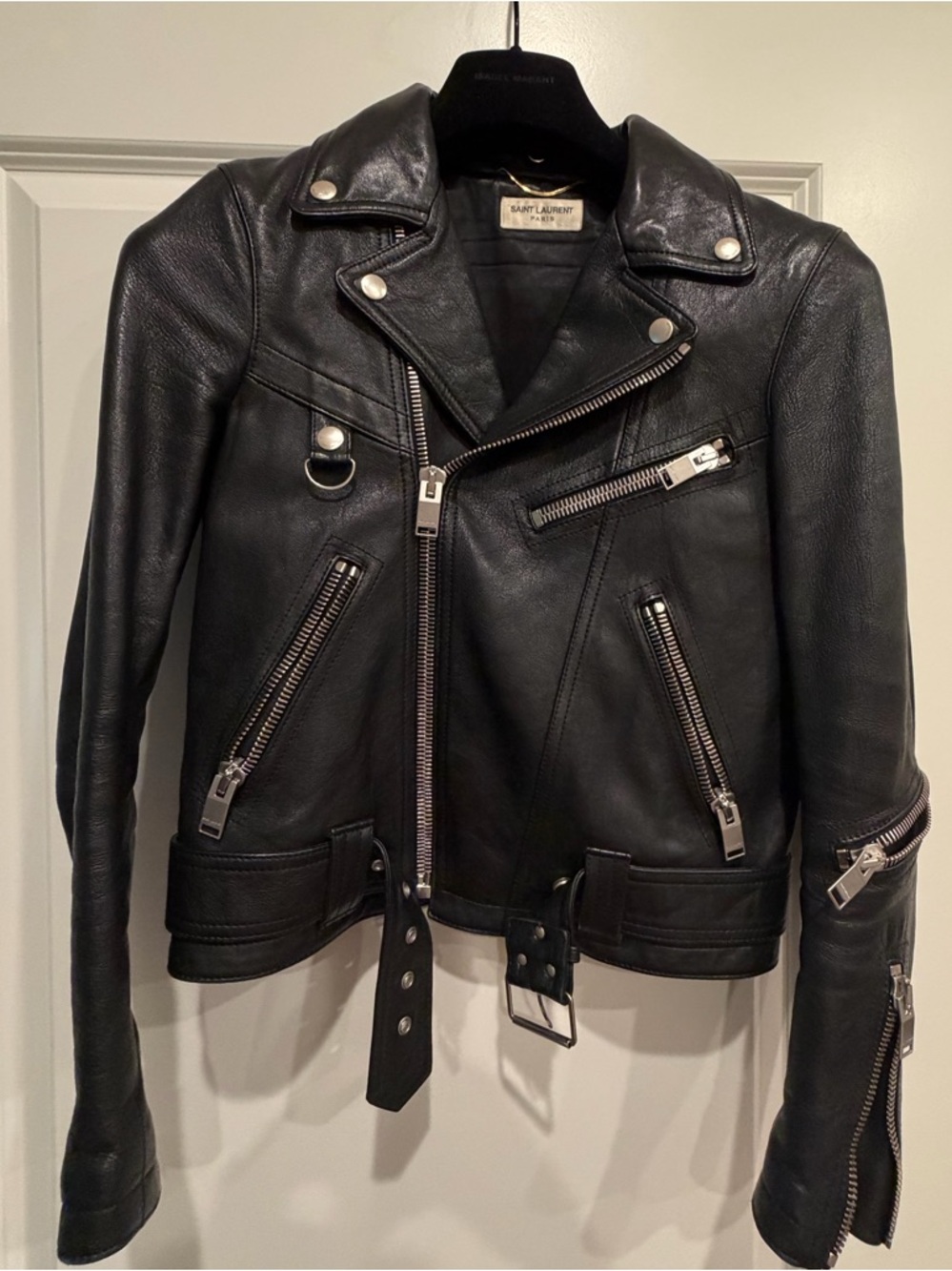 Saint Laurent Black Leather Moto Jacket with Silver Hardware